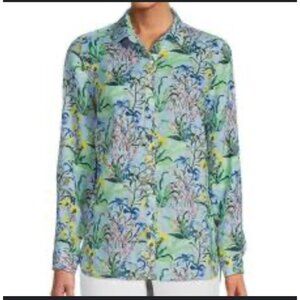 J. McLaughlin XS Floral Button-Up Shirt In Lightweight Linen